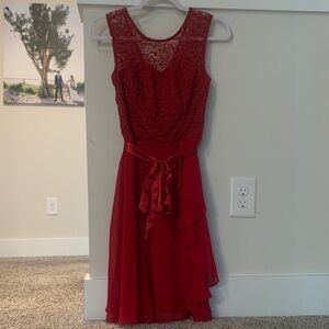 Chic Asymmetrical Red Lace Dress